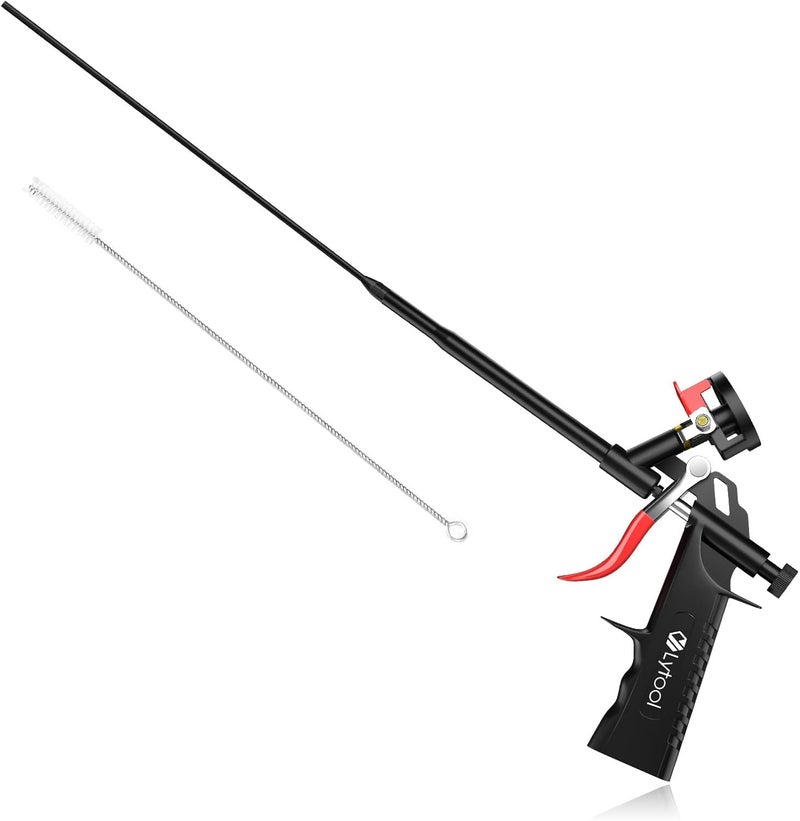 Lytool Spray Foam Gun with 12.6” Extension Rod PTFE Non Stick Barrel Copper Nozzle Adjustable Flow Caulking Gun with Cleaning Brush for Insulation Sealing Compatible with PU Foam Cans Easy to Clean - Image 1